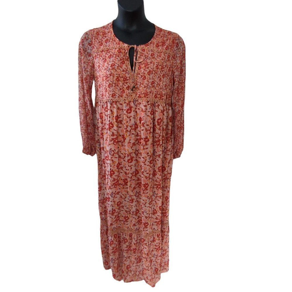 Lorena Rose Floral Maxi Long Sleeve Dress New